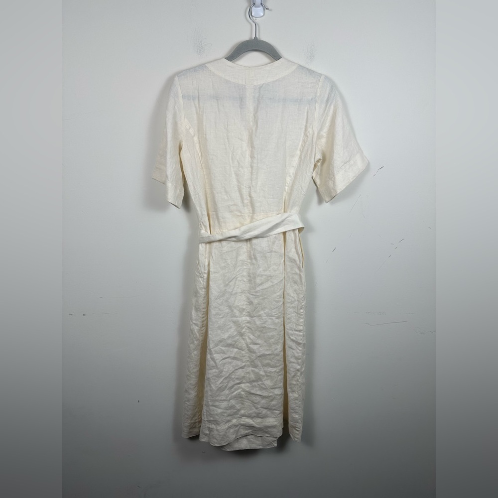 Everlane Cream Wrap Midi Dress with V-Neck and Cuffed Sleeves - Picture 3 of 9